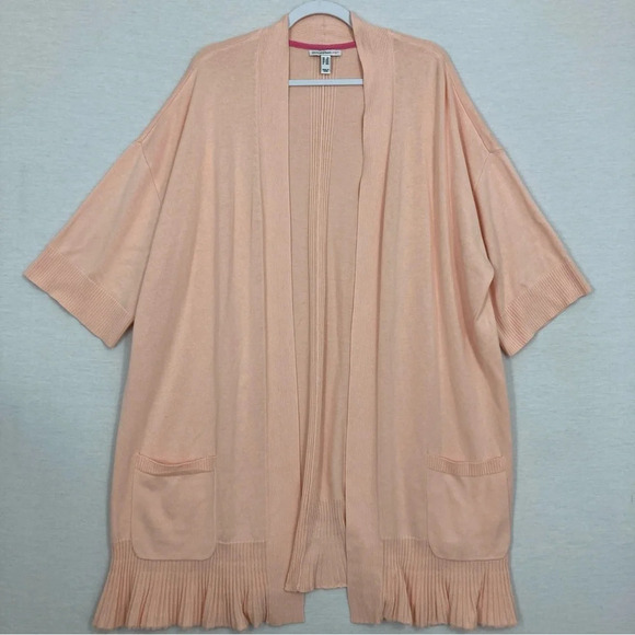 Isaac Mizrahi Pink Blush Ultra Soft Ruffle Open Front Long Cardigan 2X - Picture 1 of 9